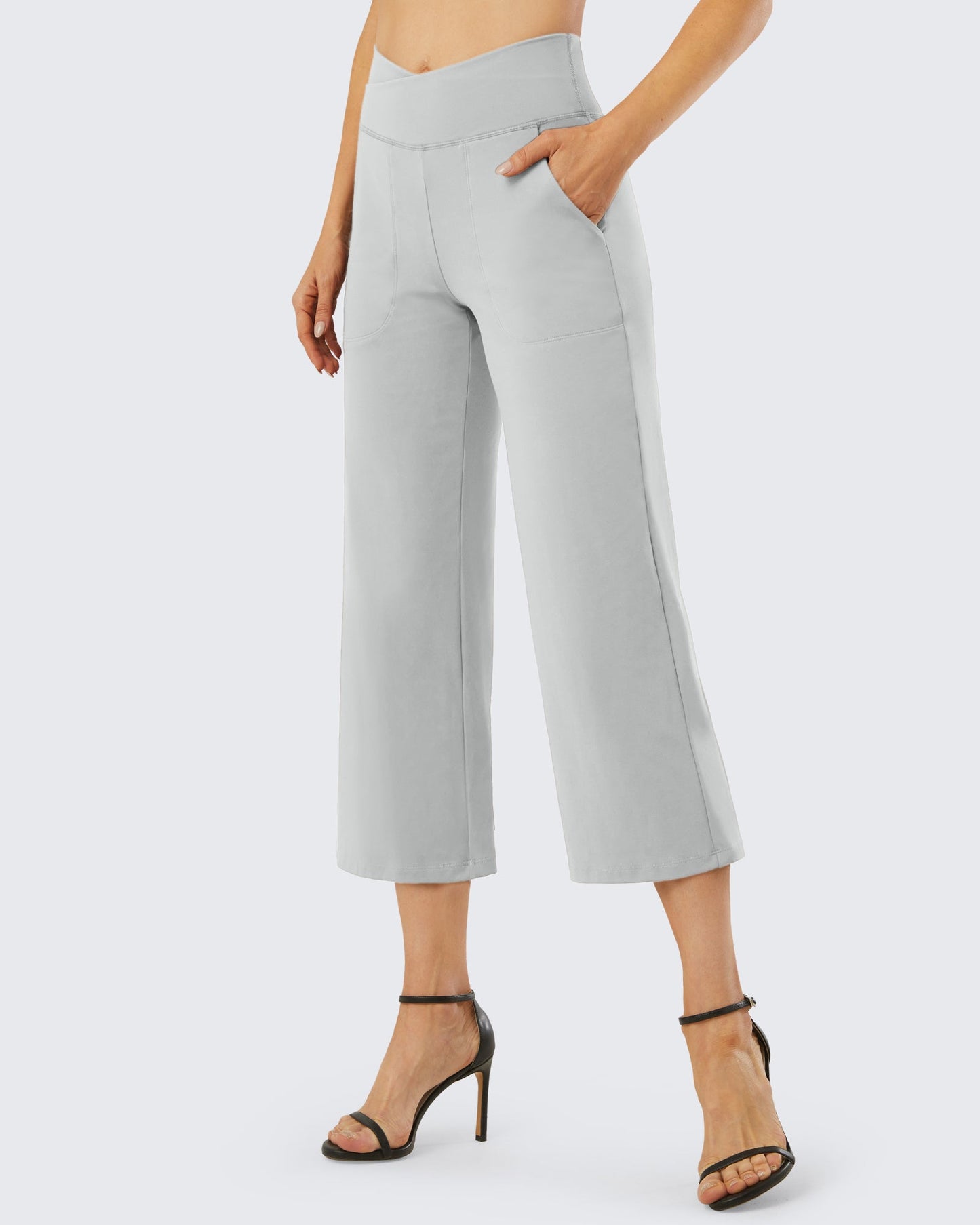 Pantalones capri de trabajo de cintura alta y pierna ancha 23