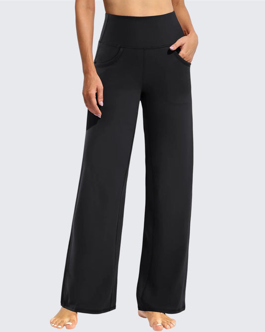 Pantalones de yoga de pierna ancha para mujer con bolsillos (talla regular)