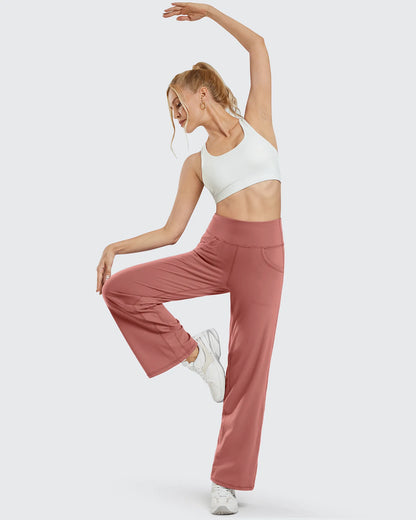 Pantalones de yoga de pierna ancha para mujer con bolsillos (talla regular)