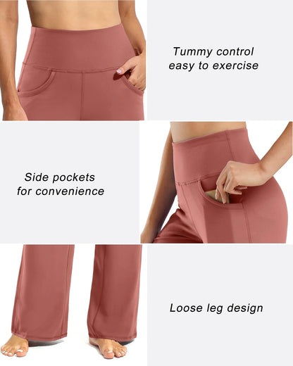 Pantalones de yoga de pierna ancha para mujer con bolsillos (talla regular)
