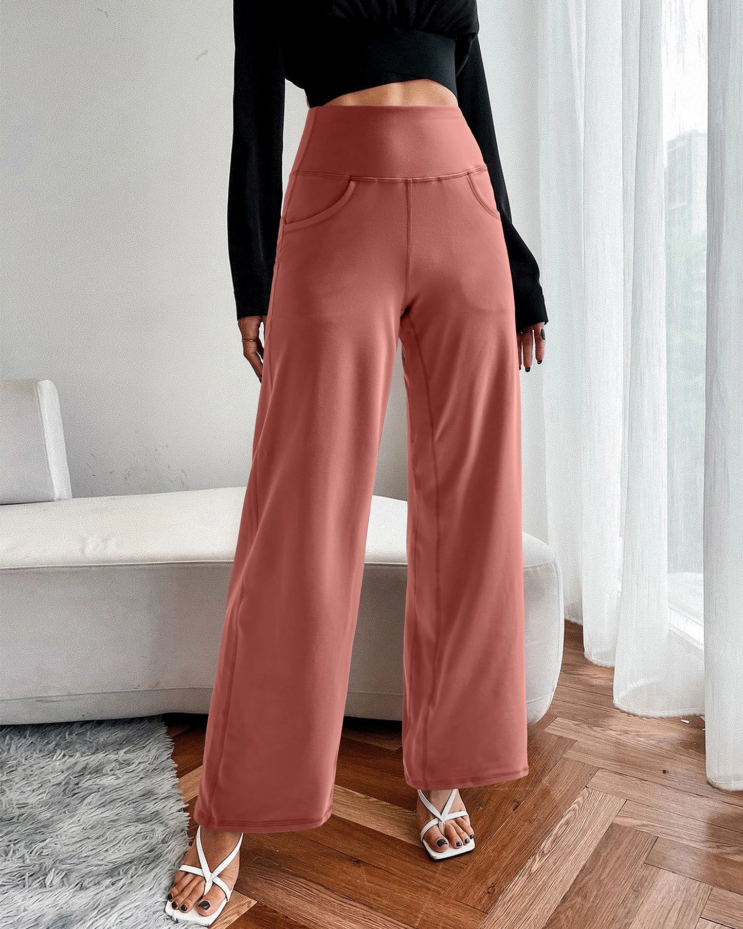 Pantalones de yoga de pierna ancha para mujer con bolsillos (talla regular)
