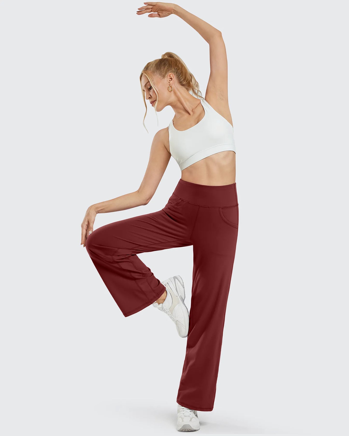 Pantalones de yoga de pierna ancha para mujer con bolsillos (talla regular)