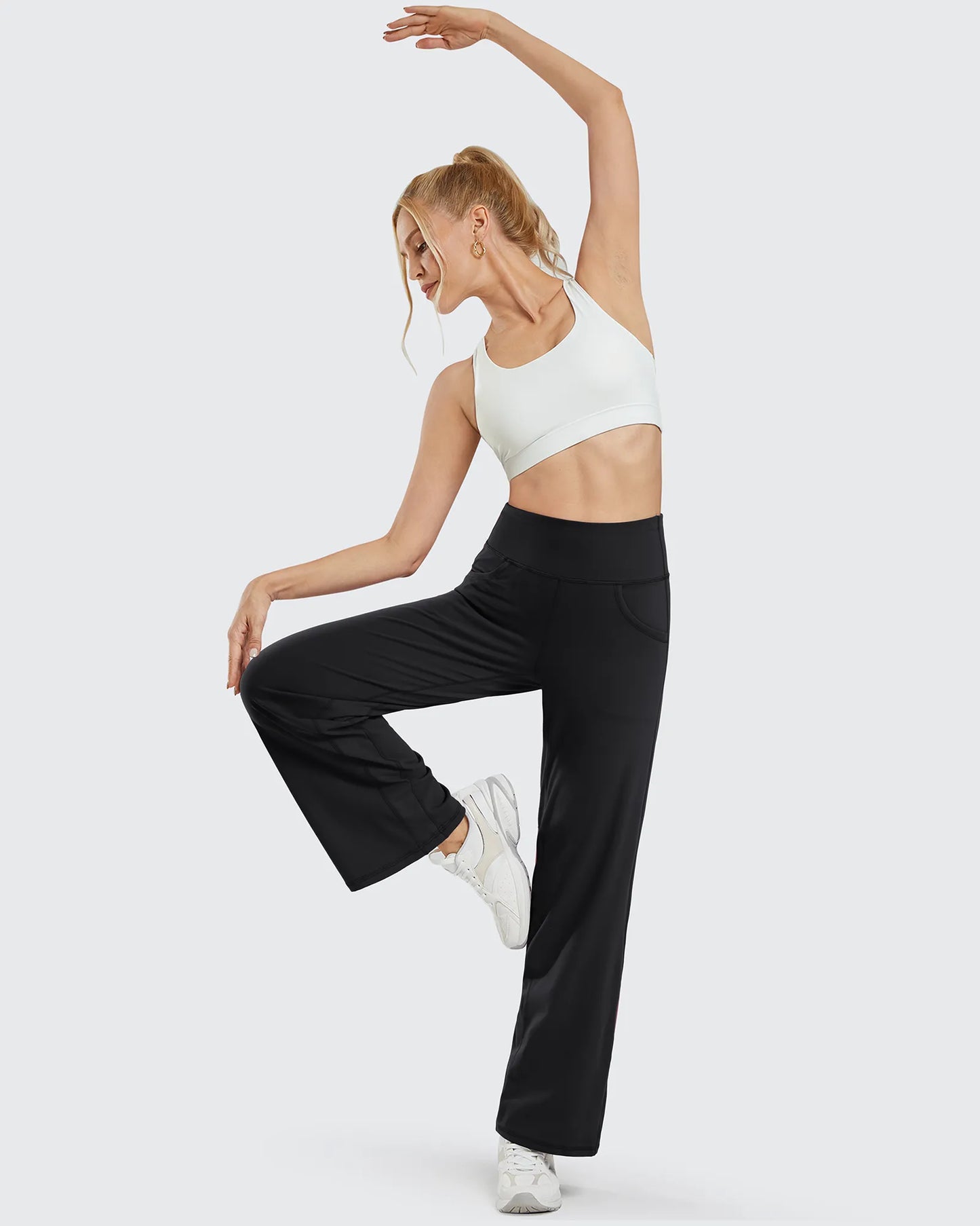 Pantalones de yoga de pierna ancha para mujer con bolsillos (talla regular)