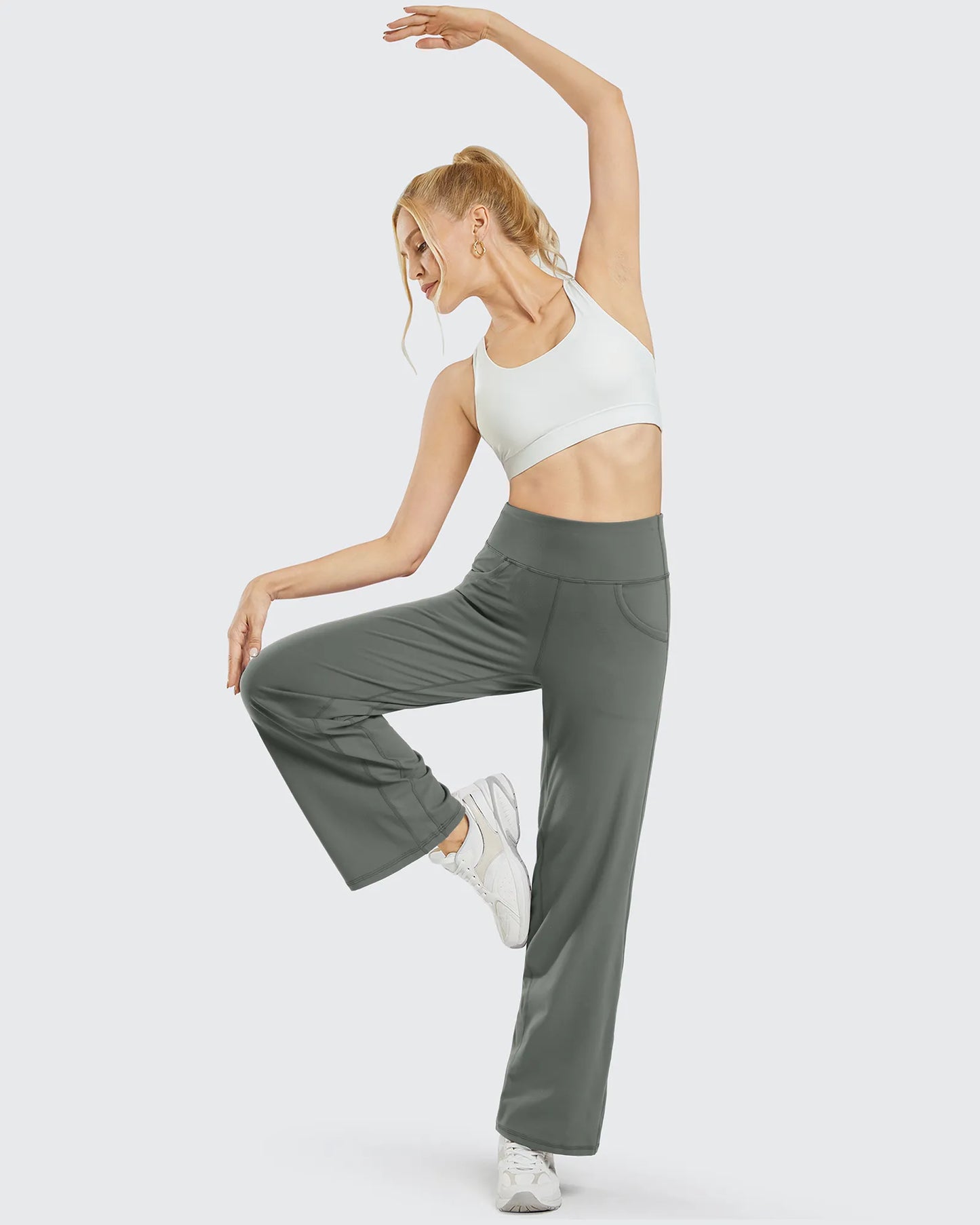 Pantalones de yoga de pierna ancha para mujer con bolsillos (talla regular)