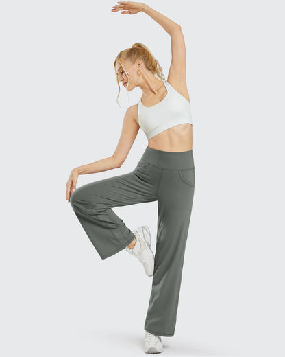 Pantalones de yoga de pierna ancha para mujer con bolsillos (talla regular)