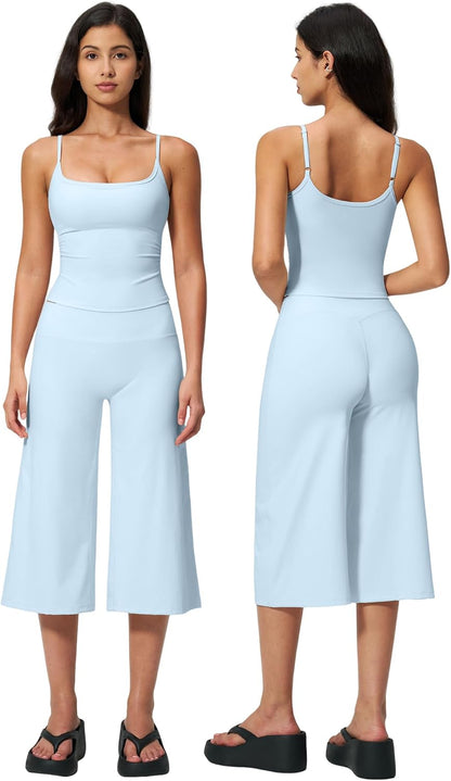 New Yoga Tank Top High Waist Quick-Dry Casual Mid-Length Pants Running Outdoor Athletic Sportswear Yoga Set for Women