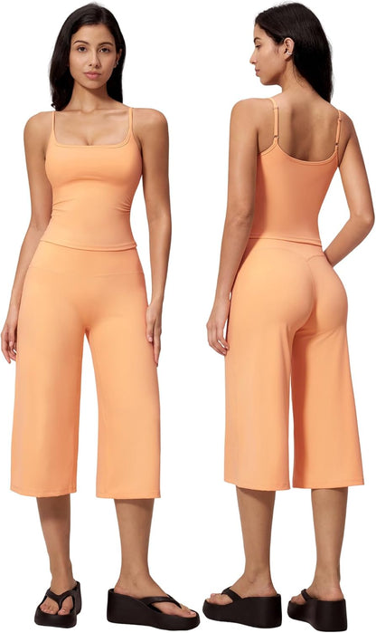 New Yoga Tank Top High Waist Quick-Dry Casual Mid-Length Pants Running Outdoor Athletic Sportswear Yoga Set for Women