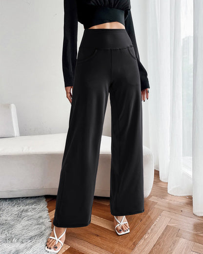 Pantalones de yoga de pierna ancha para mujer con bolsillos (talla regular)