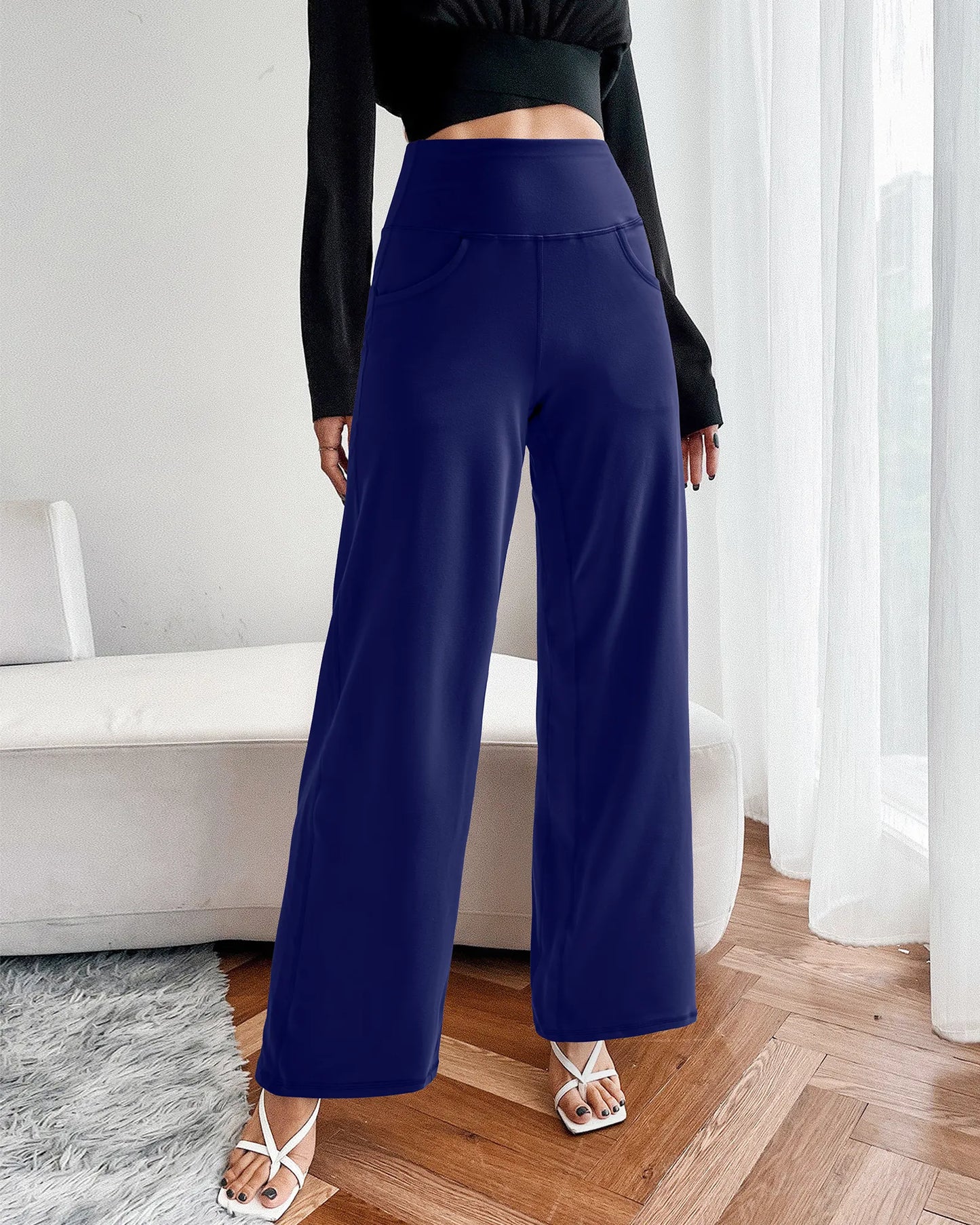Pantalones de yoga de pierna ancha para mujer con bolsillos (talla regular)