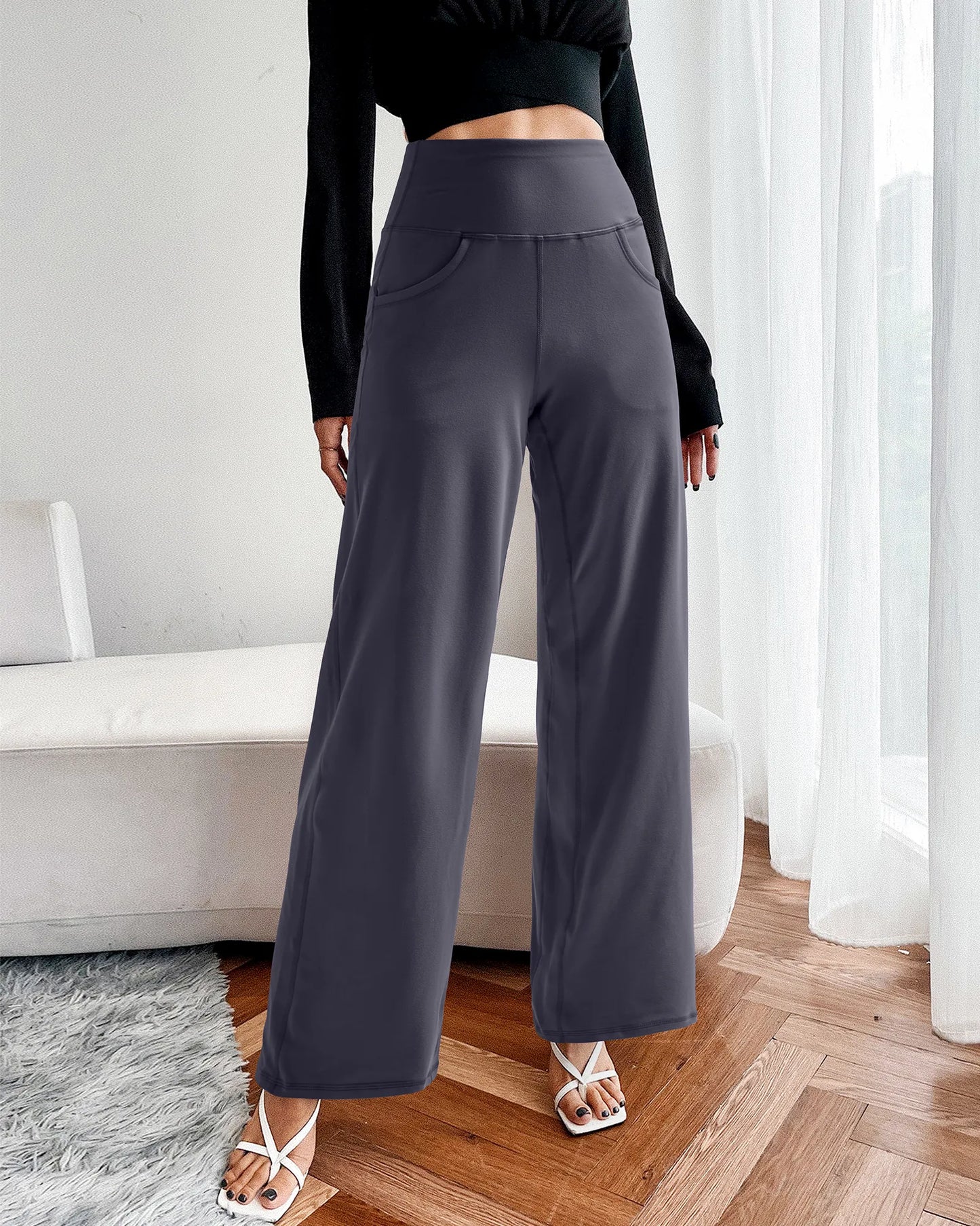Pantalones de yoga de pierna ancha para mujer con bolsillos (talla regular)