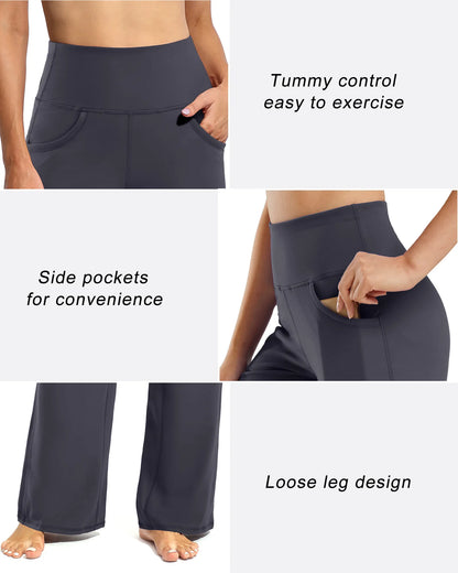 Pantalones de yoga de pierna ancha para mujer con bolsillos (talla regular)