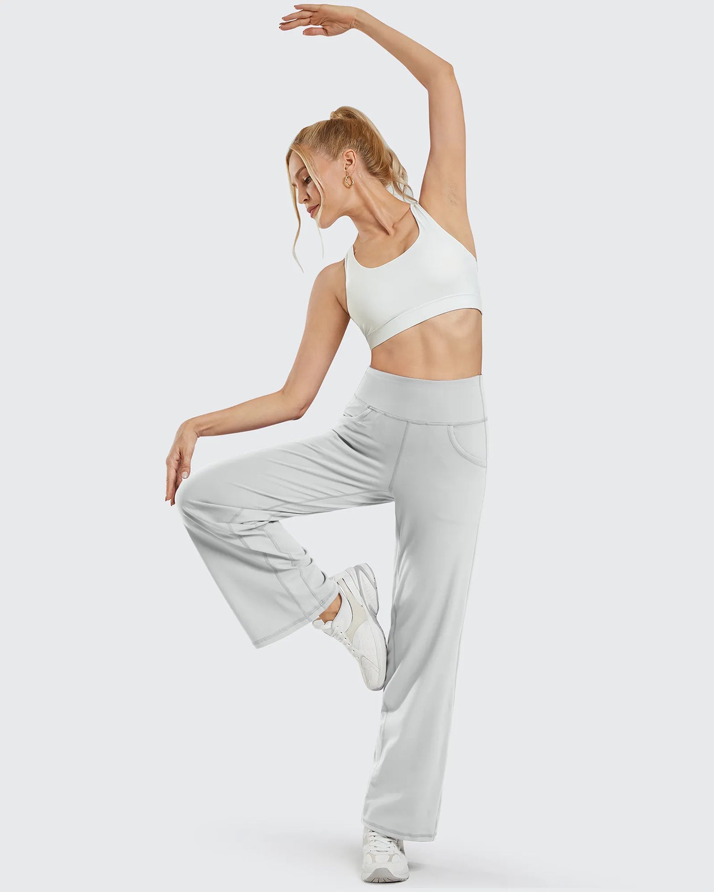 Pantalones de yoga de pierna ancha para mujer con bolsillos (talla regular)