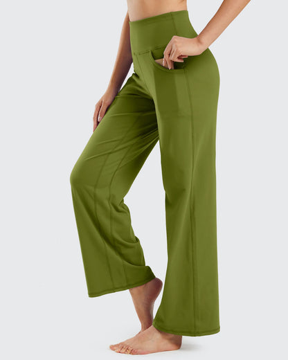 Pantalones de yoga de pierna ancha para mujer con bolsillos (talla regular)