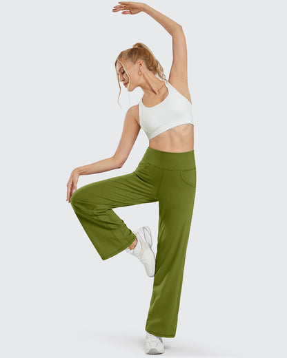Pantalones de yoga de pierna ancha para mujer con bolsillos (talla regular)