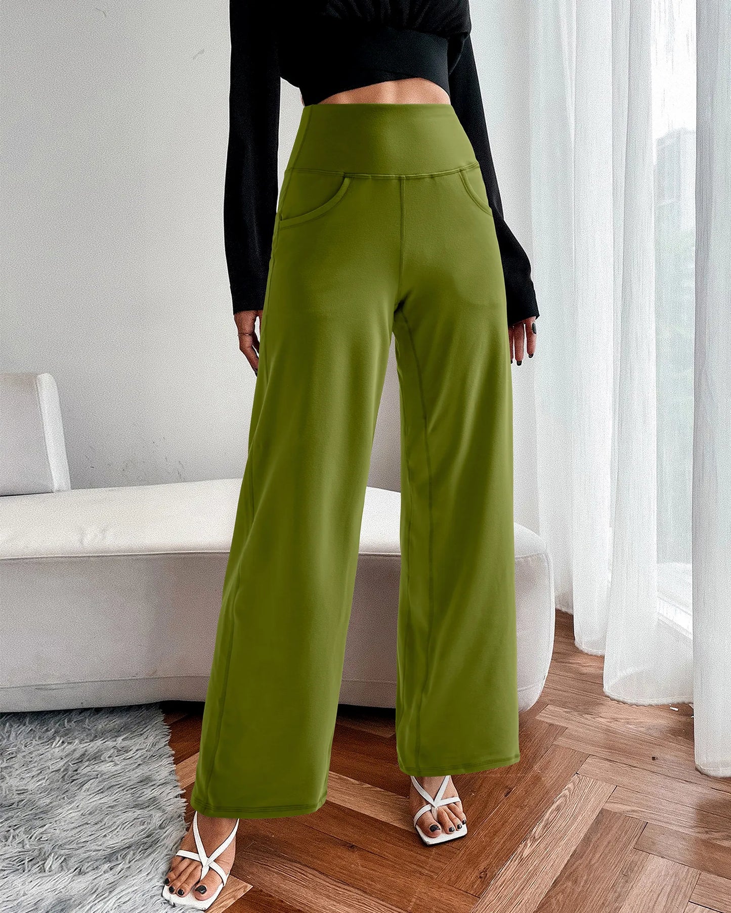 Pantalones de yoga de pierna ancha para mujer con bolsillos (talla regular)