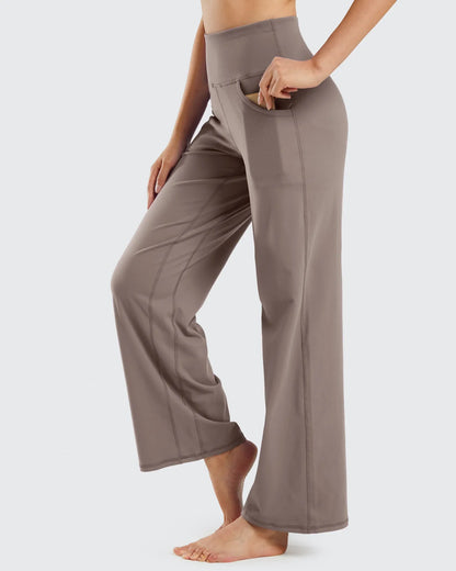 Pantalones de yoga de pierna ancha para mujer con bolsillos (talla regular)