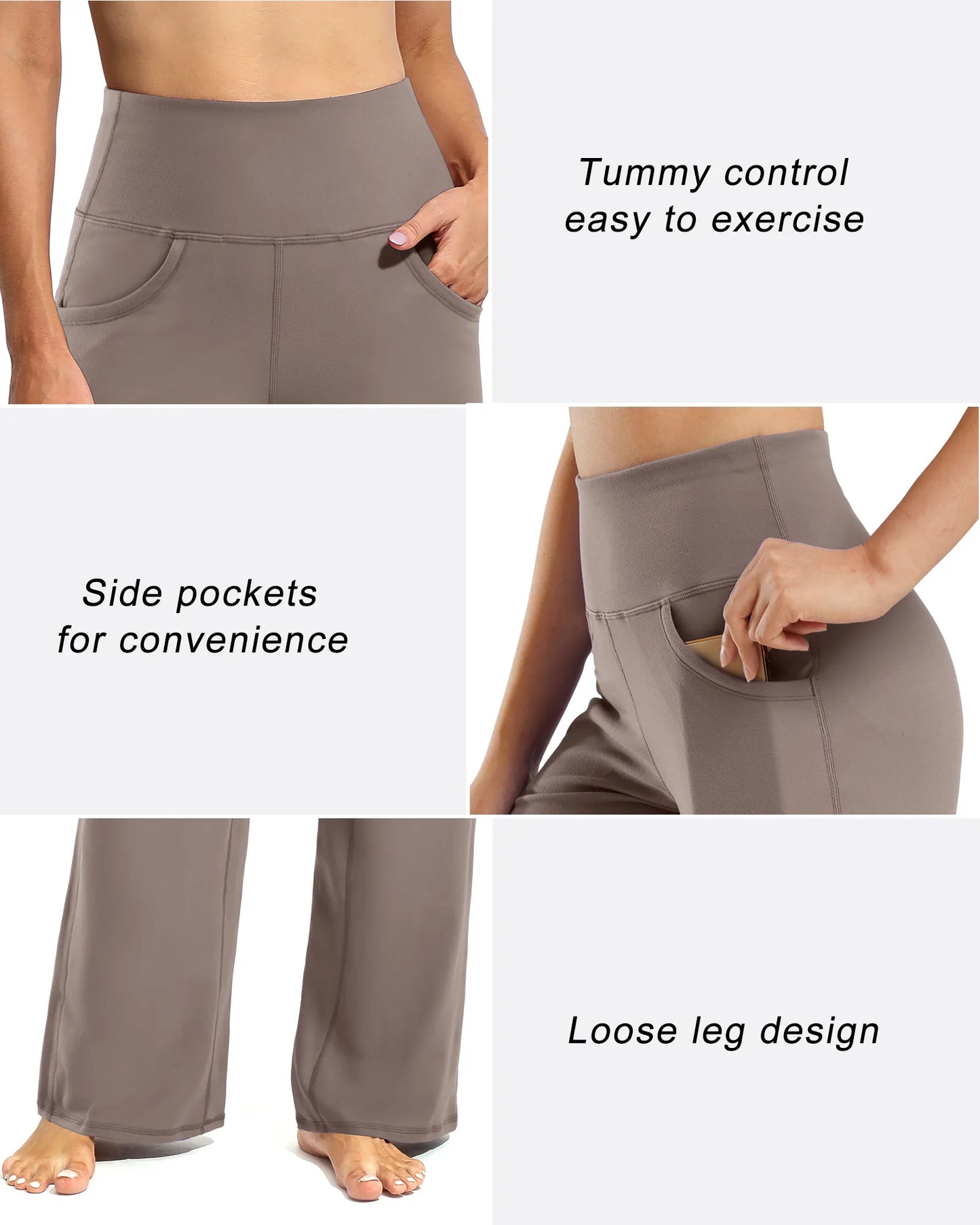 Pantalones de yoga de pierna ancha para mujer con bolsillos (talla regular)