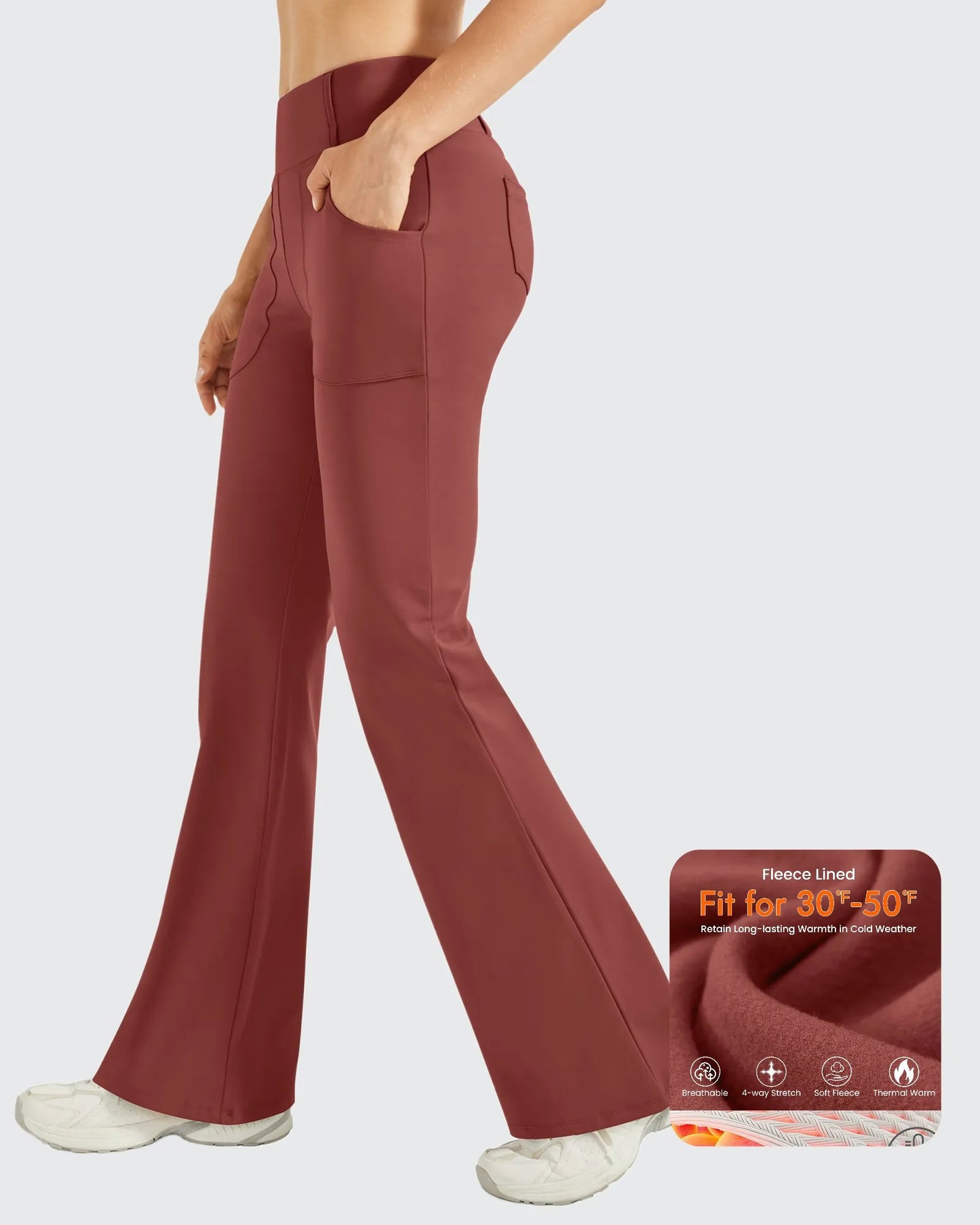Pantalones acampanados de trabajo de cintura alta con forro polar