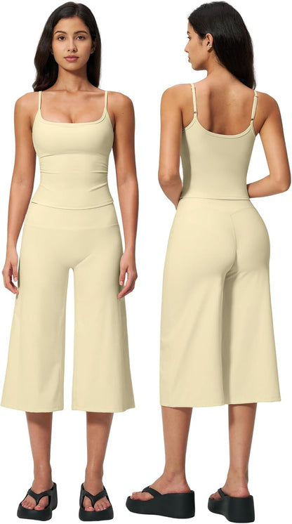 New Yoga Tank Top High Waist Quick-Dry Casual Mid-Length Pants Running Outdoor Athletic Sportswear Yoga Set for Women