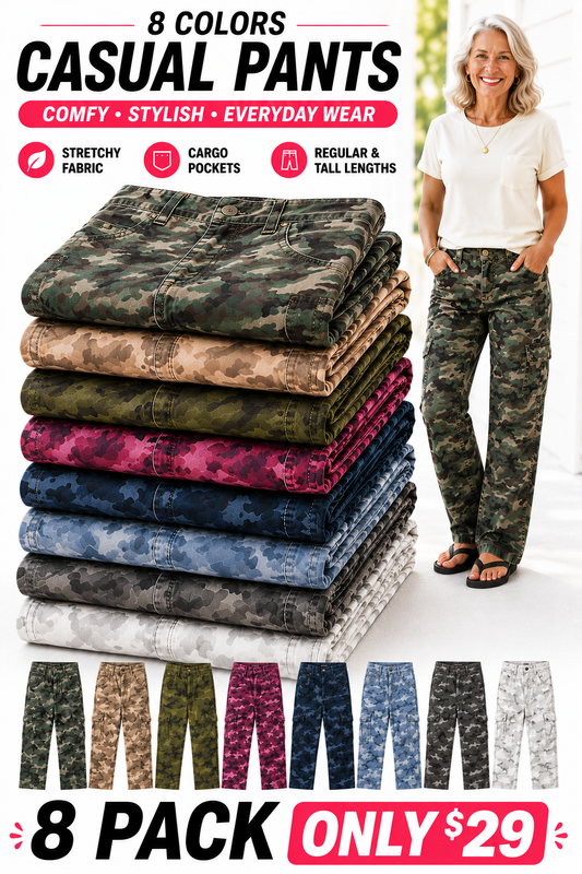 8 PACK Stretchy Camo Print Mid Rise Straight Leg Pants