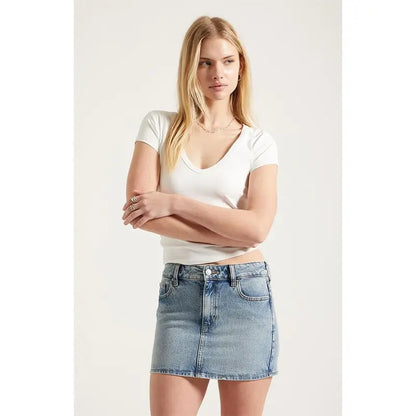 Women's Bella Stretch Medium Indigo Mid Rise Jean Mini Skirt - Multicolor