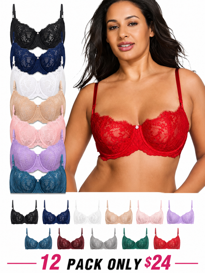 Padded Push Up Lace Bras for Women Underwire Bras Comfort Floral（副本）