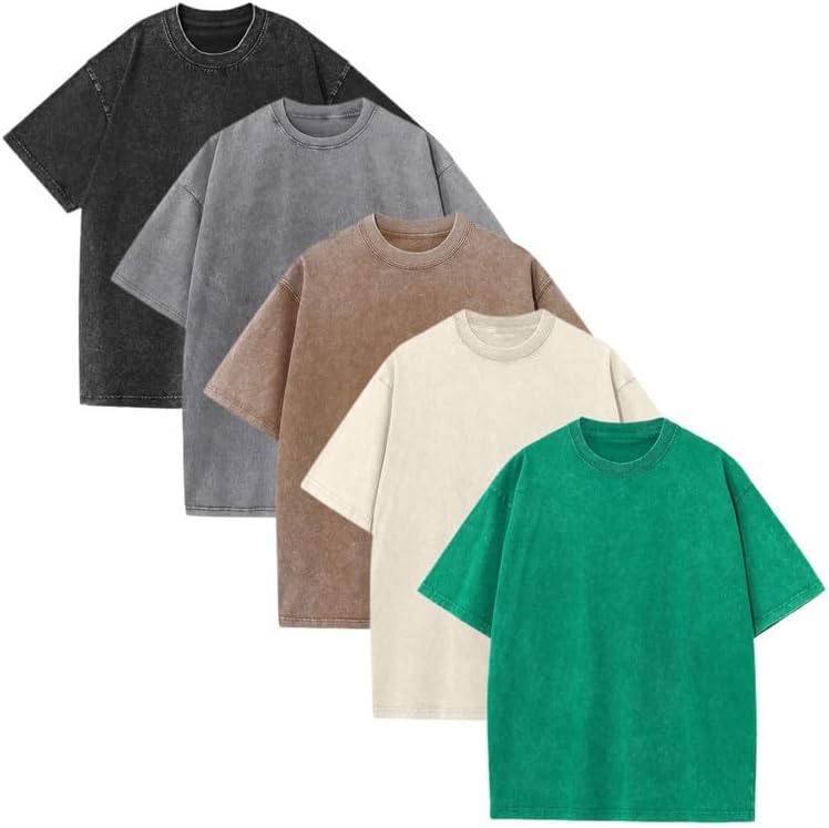(5-Pack)Oversized Unisex Vintage Heavyweight Cotton T-Shirts
