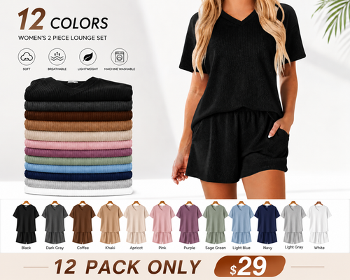 2 Piece Lounge Set Short Sleeve Top & Shorts Matching Set