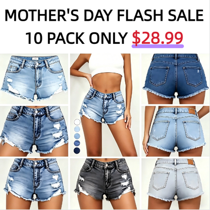 Women's Ripped Slash Pockets Denim Shorts Casual Trendy Fitted Raw Hem Jean Shorts for Daily Wear Ladies Summer Bottoms