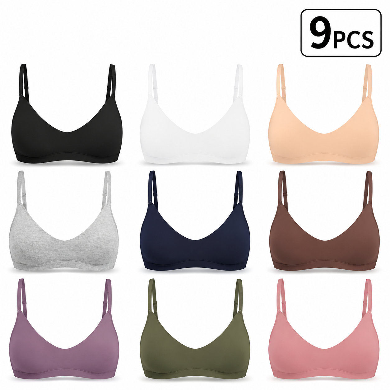 9 PACK- Women's Soft Scoop Bralettes No Padding Cami Bras