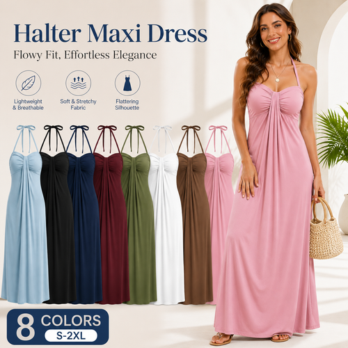 Halter Tie Back Maxi Dress with Pockets