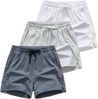 (Paquete de 3) shorts deportivos ligeros que absorben la humedad con bolsillos con cremallera