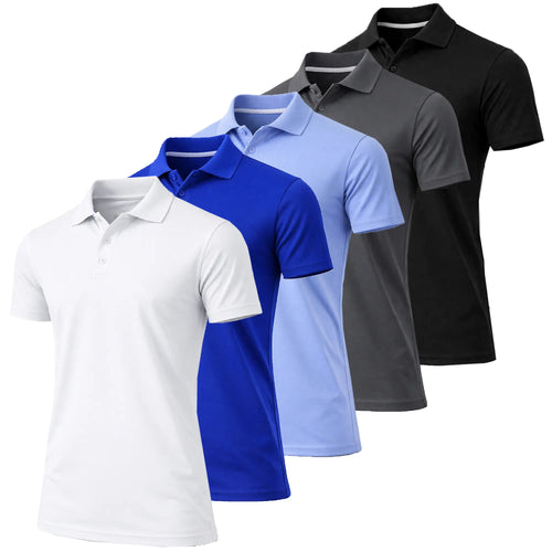 (5-Pack)Men's Dry Fit Moisture-Wicking Fabric Polo Collar Shirt Menswear Stylish Ribbed Sleeve
