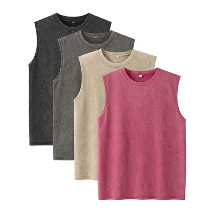 (4-pack)Oversized Vintage Washed Cotton Tees & Sleeveless Vests