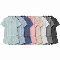 Women's Poplin Pajama Short Set 8 pack-Mint Green+Light Blue+Blue+Navy Blue+Pink+Beige+White+Gray+Black