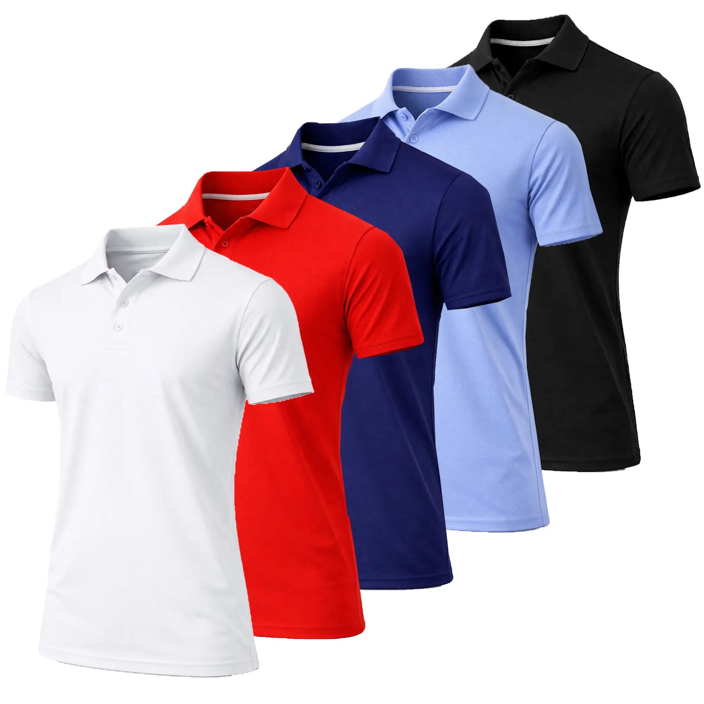 (5-Pack)Men's Dry Fit Moisture-Wicking Fabric Polo Collar Shirt Menswear Stylish Ribbed Sleeve
