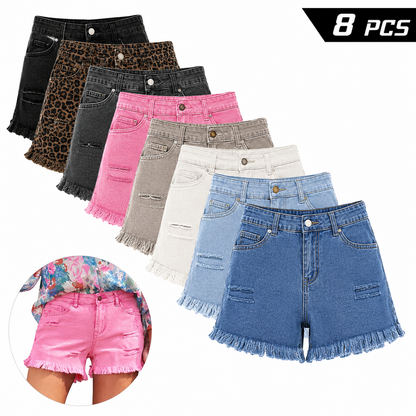Women's cute high-waisted pure cotton summer ruffled denim shorts
