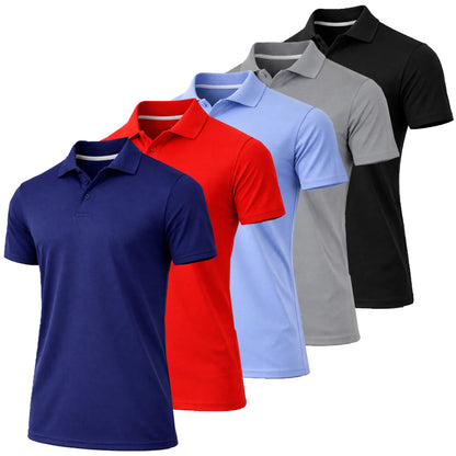 (5-Pack)Men's Dry Fit Moisture-Wicking Fabric Polo Collar Shirt Menswear Stylish Ribbed Sleeve