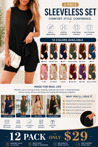 Sleeveless Crewneck Women's 2 Piece Sets