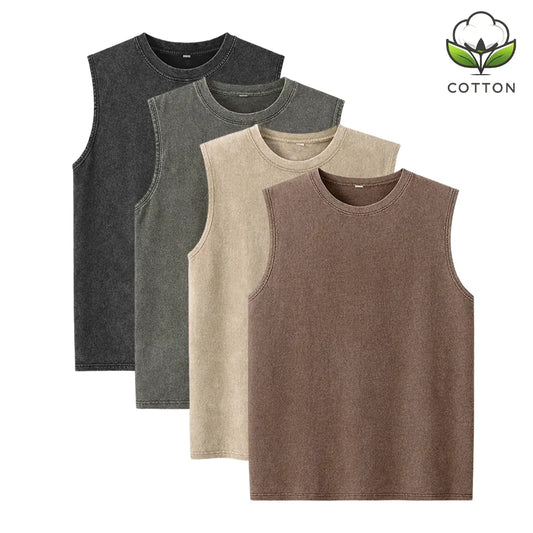 (4-pack)Oversized Vintage Washed Cotton Tees & Sleeveless Vests