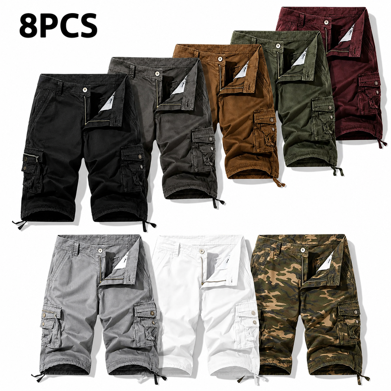 Men's large-size summer cargo shorts with loose fit, mid-length, and multiple pockets