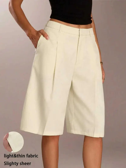 Women's Solid Color Simple Commuter Bermuda Shorts,
