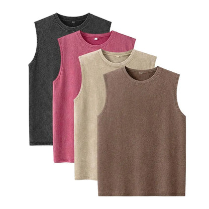 (4-pack)Oversized Vintage Washed Cotton Tees & Sleeveless Vests