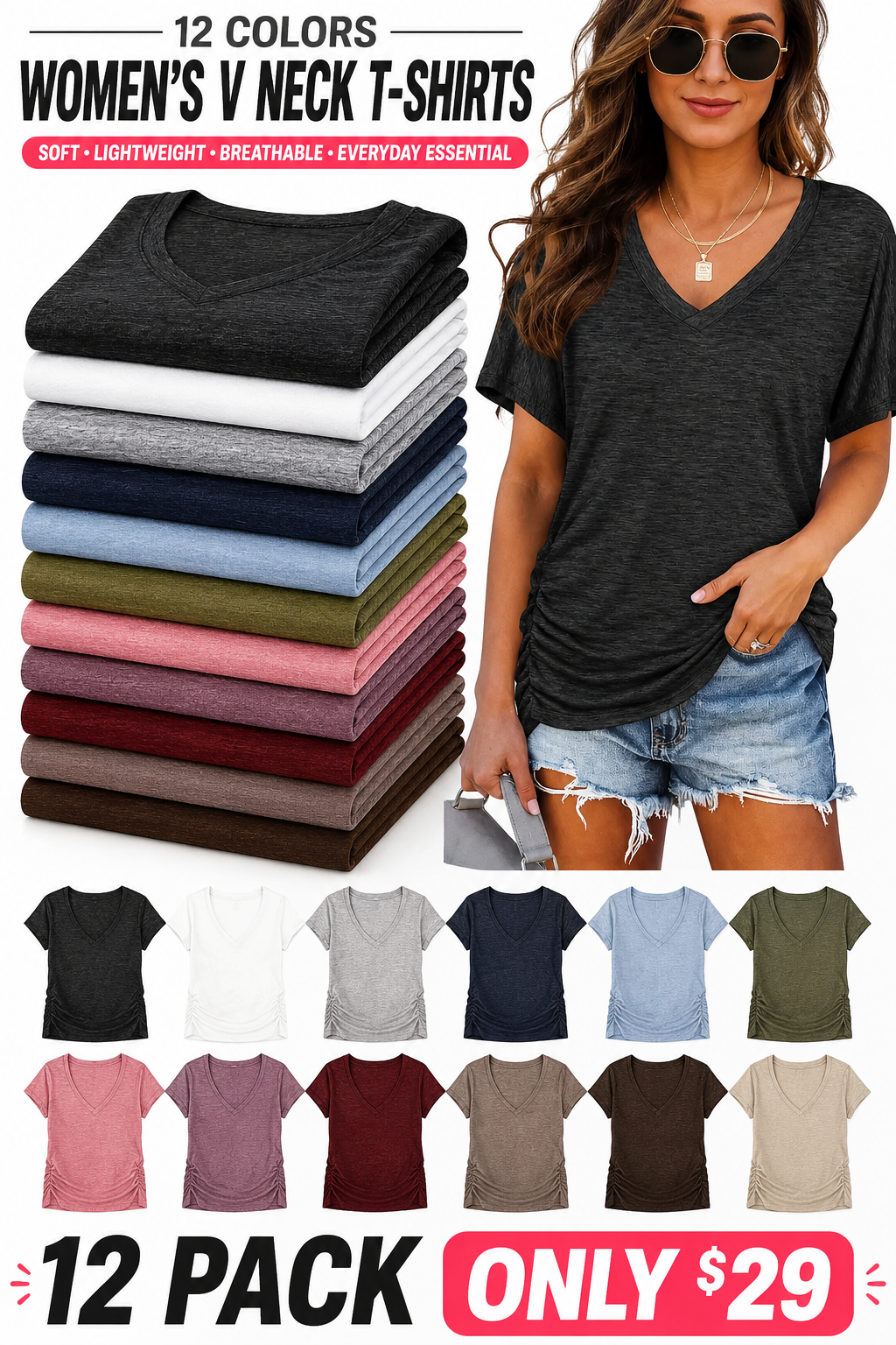 Women’s V Neck Dolman Sleeve Loose Top