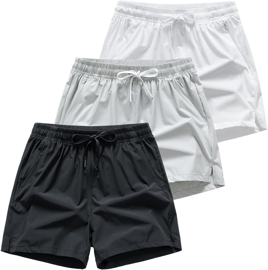 (Paquete de 3) shorts deportivos ligeros que absorben la humedad con bolsillos con cremallera