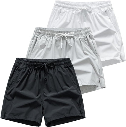 (Paquete de 3) shorts deportivos ligeros que absorben la humedad con bolsillos con cremallera