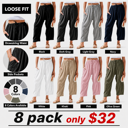 Womens Linen Blend Wide Leg Pants Oversize Casual Loose Fit Beach Palazzo Harem Pants（🎁）