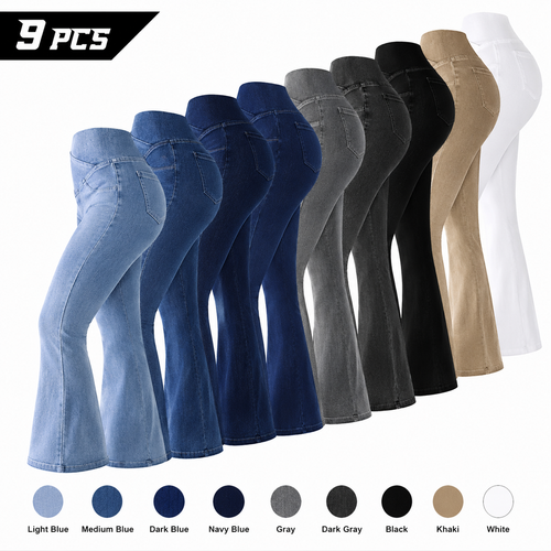 Women's High-Waisted Stretch Jeans with Crossover Design — Slim-Fit Flared Denim Leggings