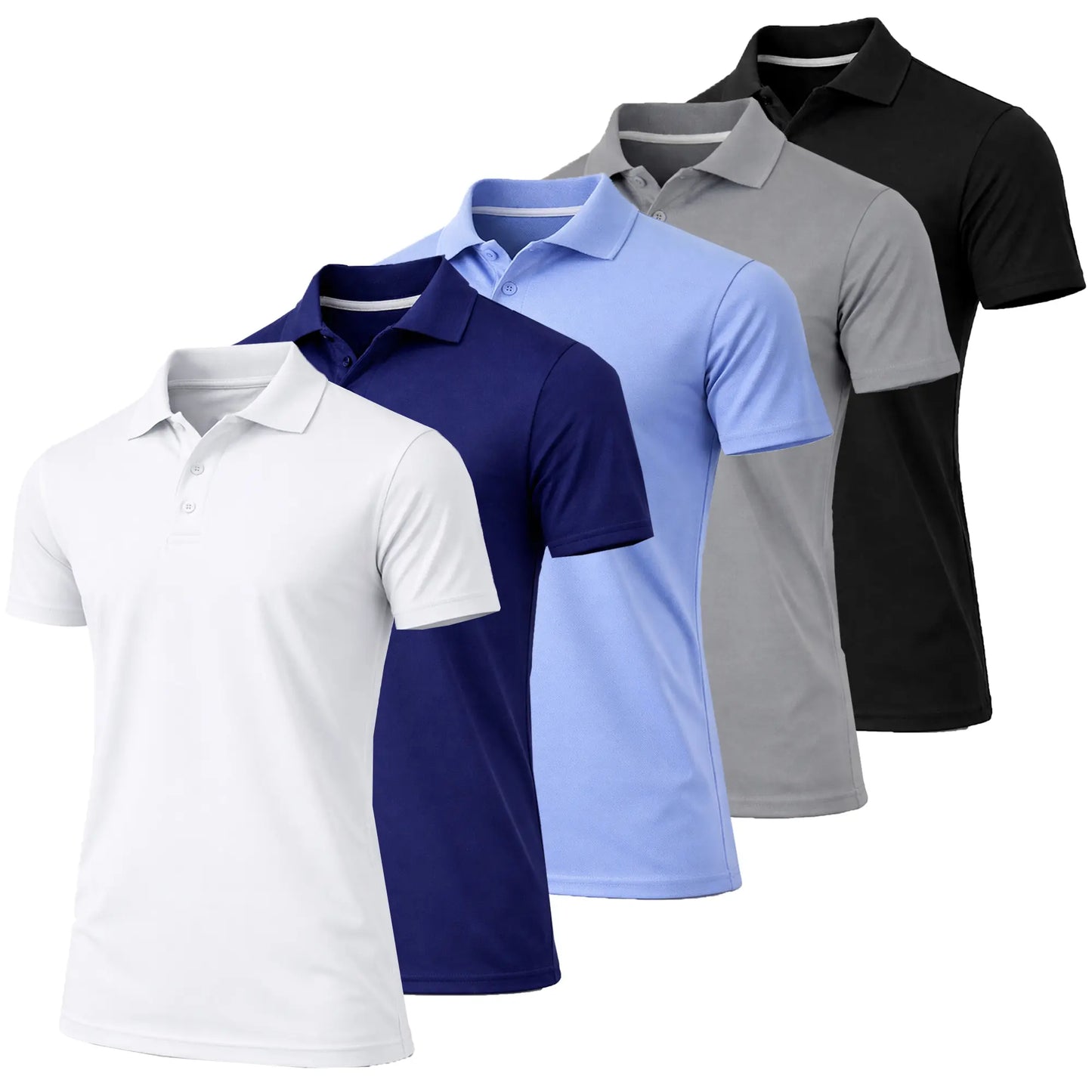 (5-Pack)Men's Dry Fit Moisture-Wicking Fabric Polo Collar Shirt Menswear Stylish Ribbed Sleeve