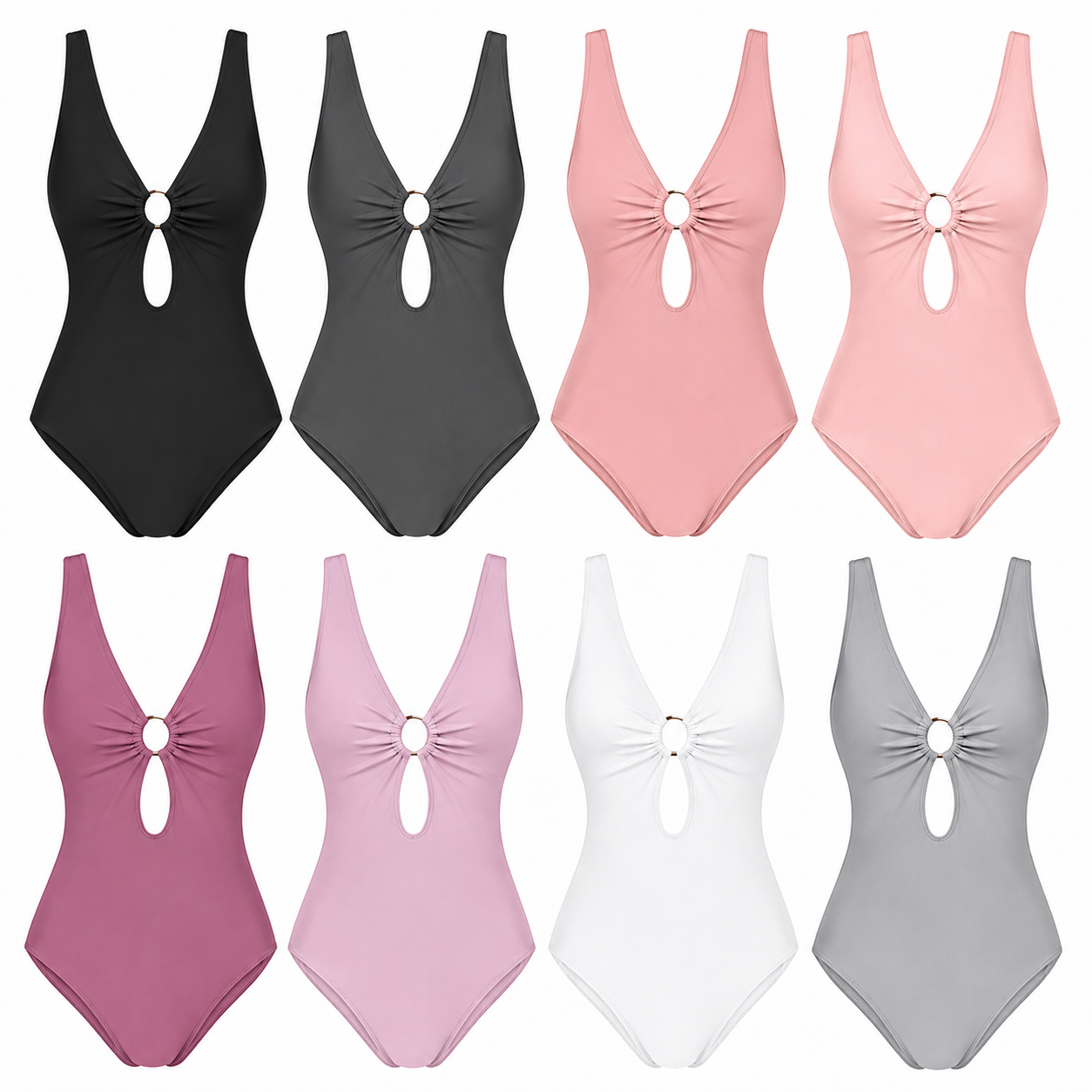Plus-size, tummy-control, high-waisted one-piece swimsuit with removable breast pads.